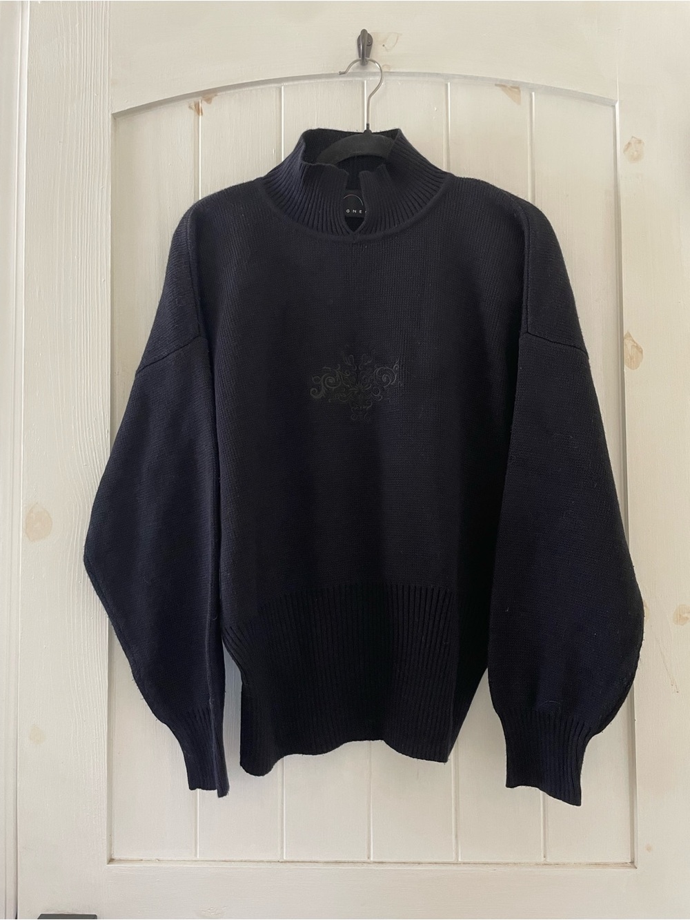 Bogner Black Mock Neck Pullover Sweater Wool Acrylic Embroidered Logo Size M